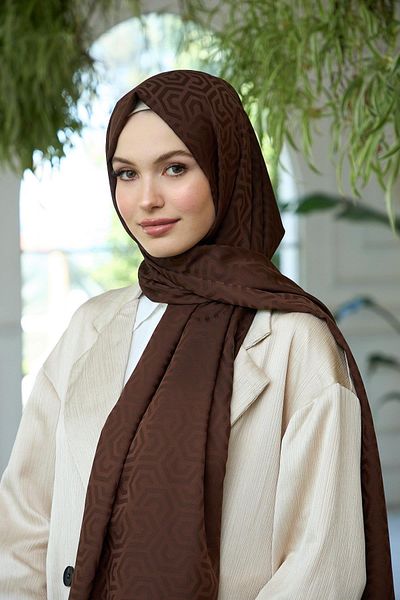 İpekhan Silky Jacquard Shawl Brown Collection - Summer Sparkle 9013-01