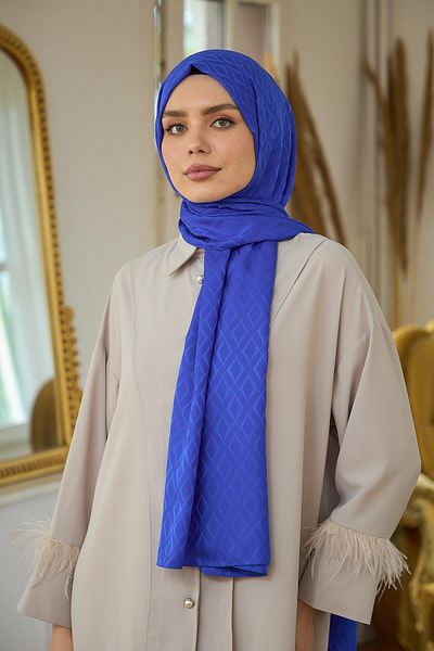 İpekhan Silky Jacquard Shawl - Summer Radiance Collection, Μπλε Τζιν, 9015-23