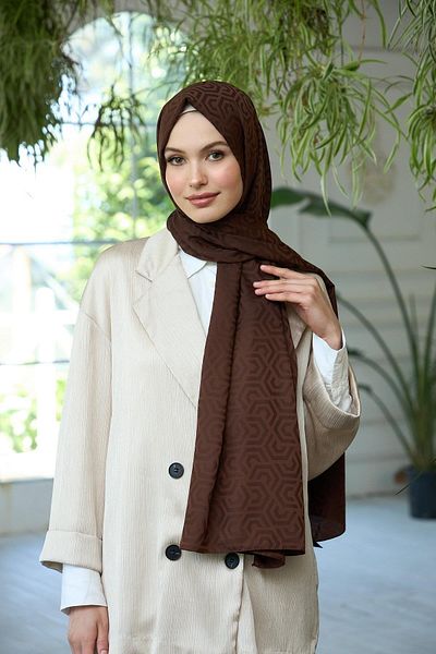 İpekhan Silky Jacquard Shawl Brown Collection - Summer Sparkle 9013-01