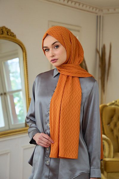 İpekhan Orange Silky Jacquard Shawl - Summer Sparkle Collection 9015-20