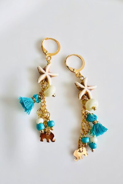 PETEK AKSESUAR Zincir Sallantılı Etnik Deniz Yıldızı Fil Turkuaz Küpe