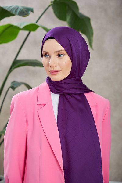 İpekhan Leola Patterned Silky Jacquard Shawl - Plum 9009-16
