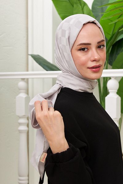 İpekhan Σειρά Grey Silk Jacquard - Σάλι με σχέδιο σκακιέρας 9002-02