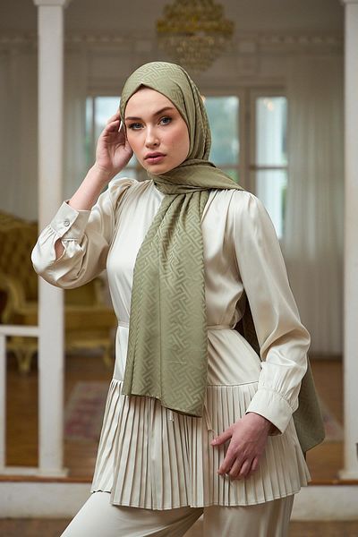 İpekhan 9017-02 Μοντέλο Summer Radiance Collection - Μεταξένιο, Ζακάρ και Σάλι Πράσινο Βρύα