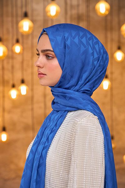 İpekhan Silky Jacquard Shawl Sax Blue Summer Sparkle Collection - 9014-08