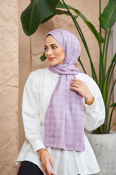 İpekhan Cross Pattern Silky Jacquard Shawl Lilac 9006-22
