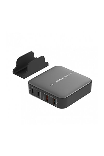 Momax شاحن سطح المكتب One Plug GaN 100W بأربعة منافذ 2 USB-C و2 USB-A - أسود