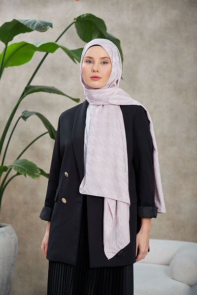 İpekhan Ασημί Neo Houndstooth Μοτίβο Μεταξένιο Ζακάρ Σάλι - 9010-02