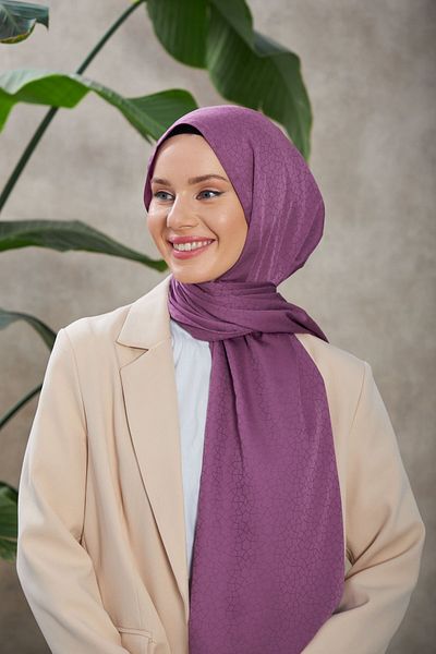 İpekhan Alesa Patterned Silky Jacquard Violet Shawl - 9003-21