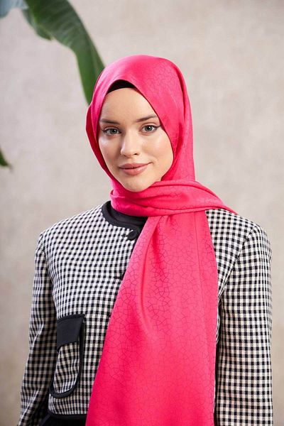 İpekhan Pink Alesa Patterned Silky Jacquard Shawl - 9003-01
