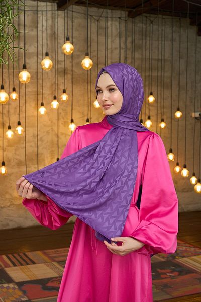 İpekhan Silky Jacquard Purple Shawl - Summer Sparkle Collection 9014-05