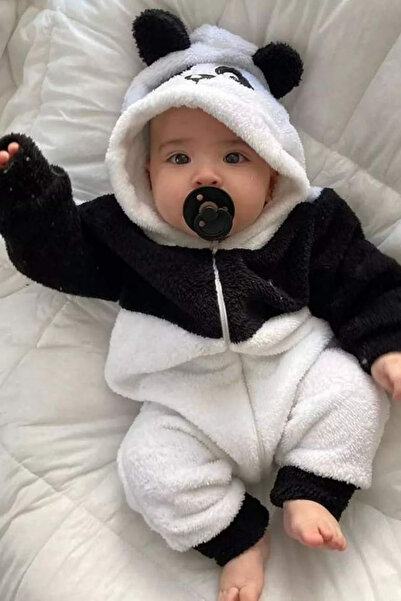 mrcans Bebek Kışlık Tatlı Kapşonlu Peluş Uyku Tulumu Panda Unisex Fermuarlı Ç...