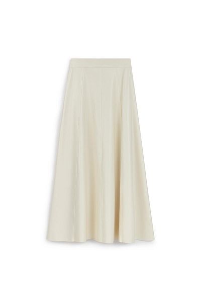 praye Ecru Colored Long Flared Leather Skirt