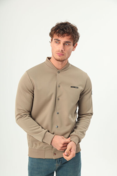 grand coco Ανδρικό μονόχρωμο μπουφάν με μακρυμάνικο μπροστινό μέρος με κουμπιά με στάμπα με γράμματα casual