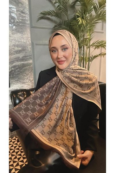 Modechic Collection Μεταξένιο Ζακάρ Σάλι Διπλής Όψης Καφέ-Μπεζ