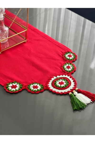 GUHEF Red Green Duck Linen Tablecloth - 40X100 cm Tasseled Non-Stick Fabric