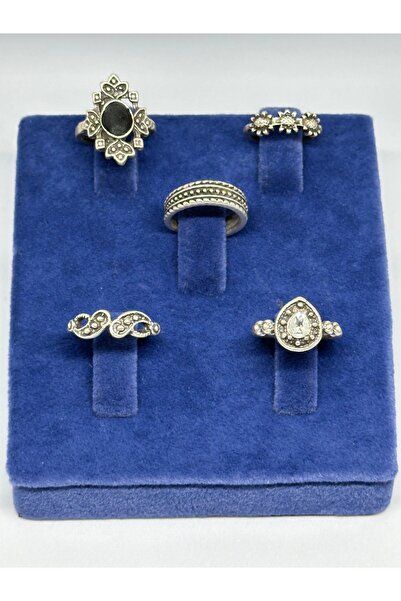 Eslem Aksesuar 5 li Kombin yüzük antik gümüş kaplama