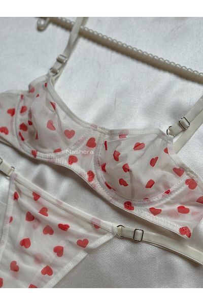 Nashera Red Heart Tulle Underwire Bralet Underwear Set