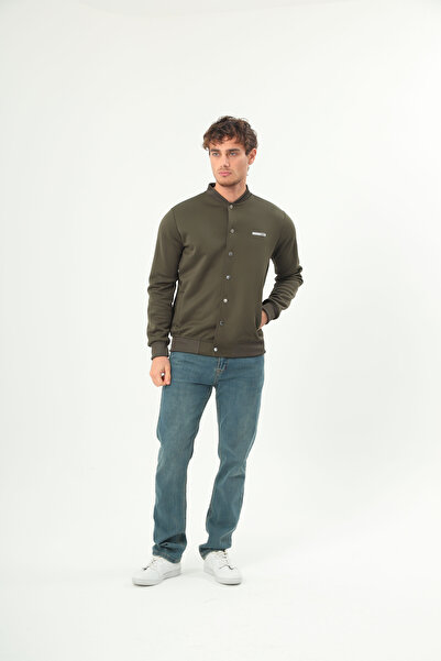 grand coco Ανδρικό μονόχρωμο μπουφάν με μακρυμάνικο μπροστινό μέρος με κουμπιά με στάμπα με γράμματα casual