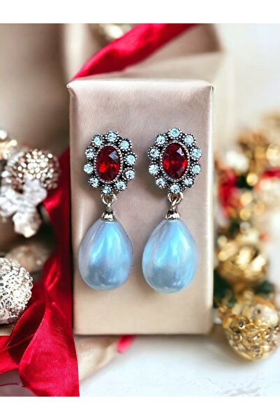 FAYRA ACCESSORIES Oval Kristal Taşlı İnci Küpe