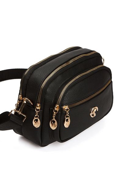 Trg Polo Women's Black Cross Strap Casual Black Shoulder Bag