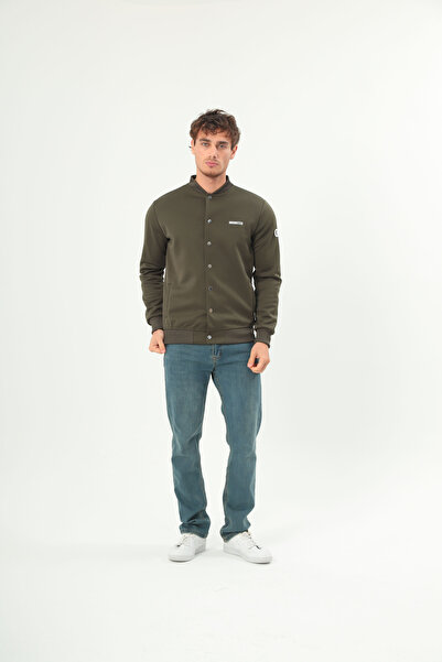 grand coco Ανδρικό μονόχρωμο μπουφάν με μακρυμάνικο μπροστινό μέρος με κουμπιά με στάμπα με γράμματα casual