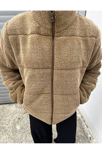 Giyyin Khaki Lamb Plush Embossed Padded Lined Women's Teddy Coat