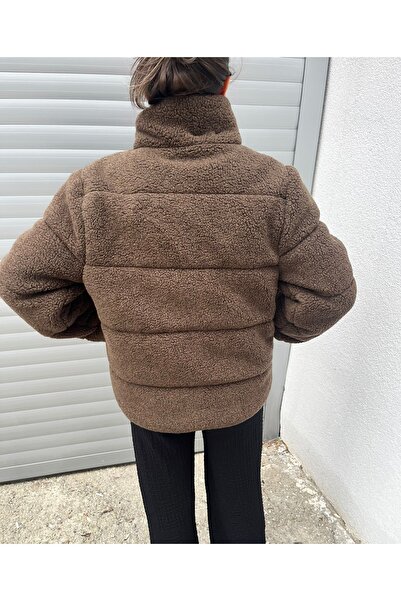 Giyyin Γυναικείο Teddy παλτό καφέ αρνί βελούδινο με ανάγλυφο επένδυση