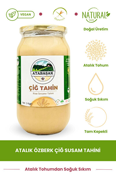 ATABAŞAK طبيعي 2 قطعة × 1 كجم طحينة السمسم الخام الطازجة، نقية، خالية من الغلوتين كاملة وذات نخالة