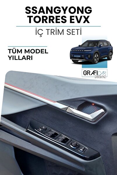 GRAFİCAR SsangYong Torres EVX Uyumlu İç Trim Kaplama Sticker Seti - Mat Karbo...