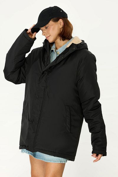 QAWWA Wintermantel mit Kapuze – Damen, winddichter und pelziger schwarzer Parka