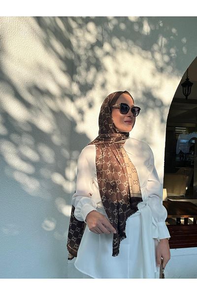 Modechic Collection Μεταξένιο Ζακάρ Σάλι Διπλής Όψης Καφέ-Μπεζ