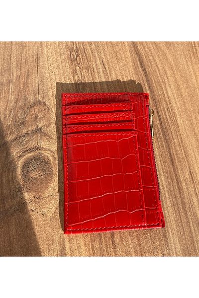 Z&M COLLECTION BAG SHOPPİNG Croco Patterned Women's Red Card Holder Wallet