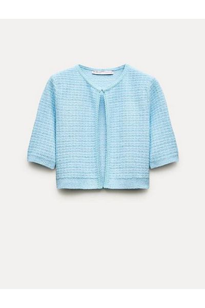 Melike Bakar Boutique Cardigan crop tricotat cu un singur nasture în carouri