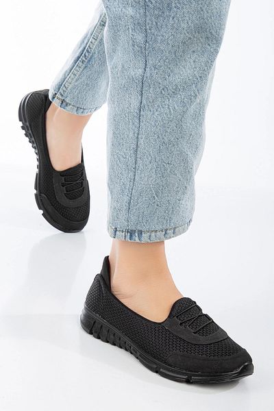 Afilli Women's Black Laceless Comfortable Light Memory Thick Sole Walking Casual Mother Daily Cloth Sports Shoes