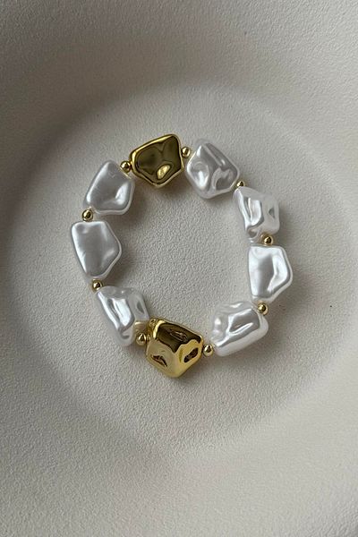 mos&more Gold Flexible Bracelet with Pearls