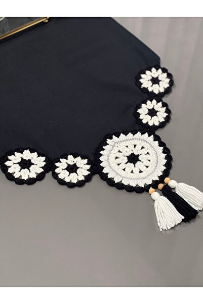 GUHEF مفرش طاولة عداء من قماش الكتان المقاوم للبقع باللون الأسود والأبيض مقاس...