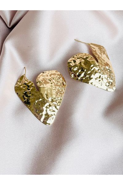 COCOSH TAKI Gold Color Heart Model Modern Design Evening Dress Earrings