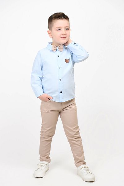 Hafez Kids Men's 2-Piece Suit with Lycra Pants, Bow Tie and Bear Crest, Plain Shirt