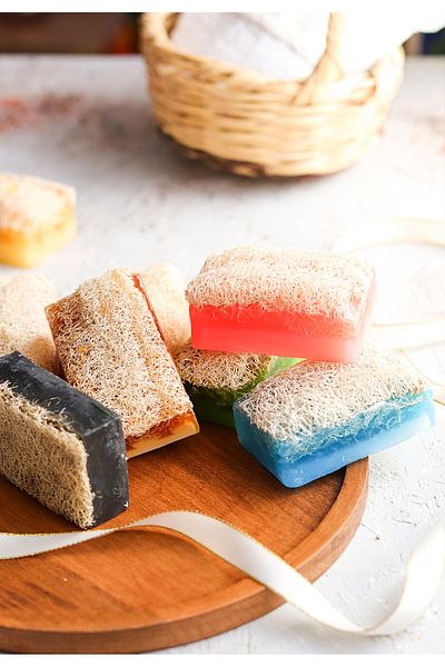 bermark Handmade Natural Pumpkin Fiber Bath Soap-Vegetable Glycerin Vegan Soap Economical Set of 8
