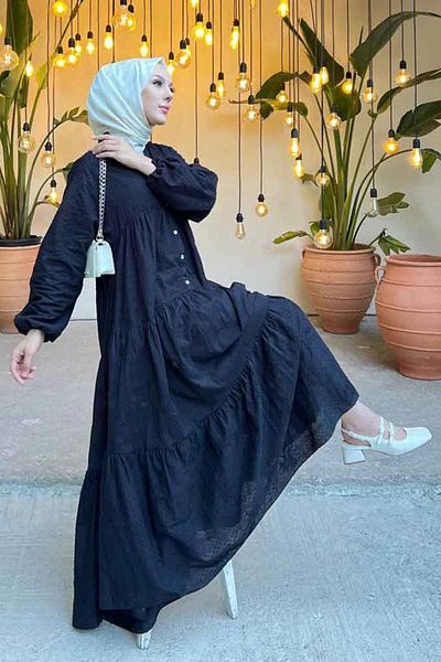 N.S NEVA STYLE Πτυχωτό Μαύρο Φόρεμα Hijab 10002S