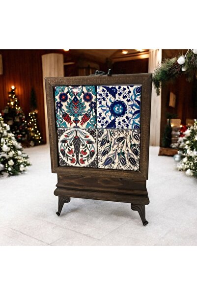 AYGEN AHŞAP EL YAPIMI HEDİYELİK KUTU SERAMİK YÜZEY ÜZERİ DESEN MASİF ÇAM AĞAC...