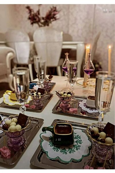 VENON 6 Pcs No Accessories Stainless Steel Square Tea Coffee Presentation Tray Decorative Presentation Serving Tray