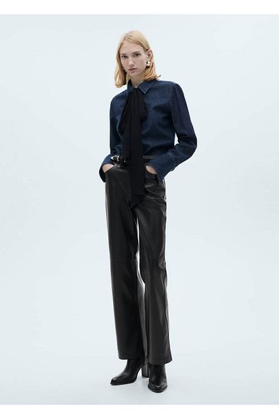 MANGO Woman Leather look straight cut pants