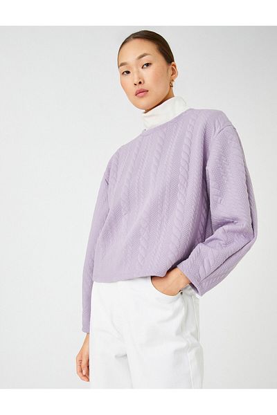 Koton Crop Sweatshirt Knitted Pattern Long Sleeve