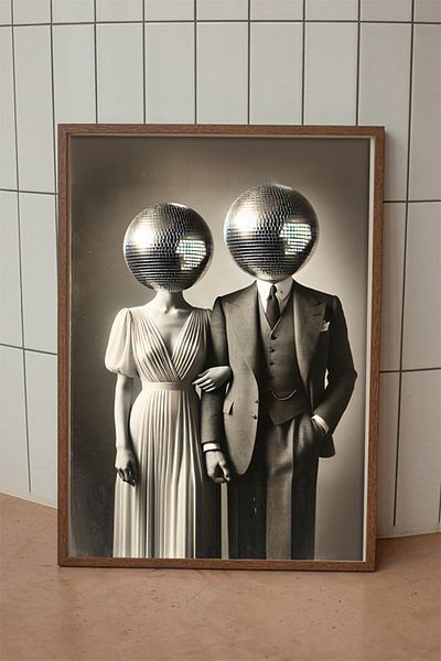 Taranist Poster Disco Ball Lovers Negru Alb Retro Vintage Decor Discoteca