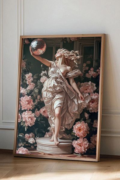 Taranist Poster Disco Ball Woman and Flowers Venus Aphrodite