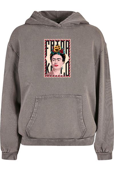 Merchcode Ladies Frida Kahlo - Frame One Acid Washed Oversize Hoody