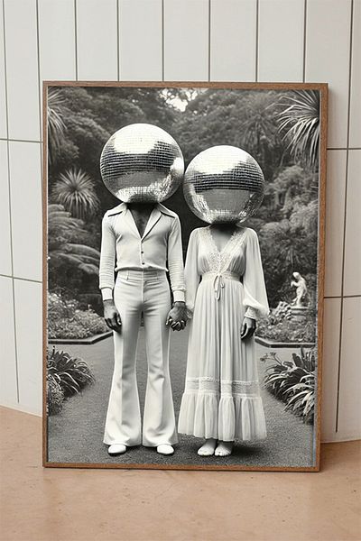 Taranist Αφίσα Disco Ball Lovers Μαύρο Λευκό Vintage Φωτογραφία Ρετρό