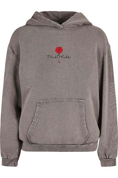 Merchcode Ladies Frida Kahlo - Logo Rose Acid Washed Oversize Hoody